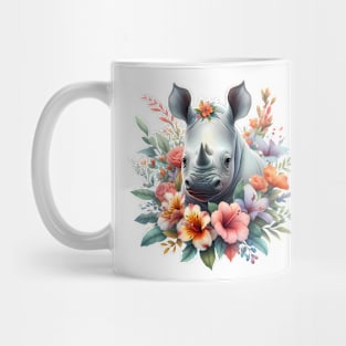 A rhino decorated with beautiful colorful flowers. Mug